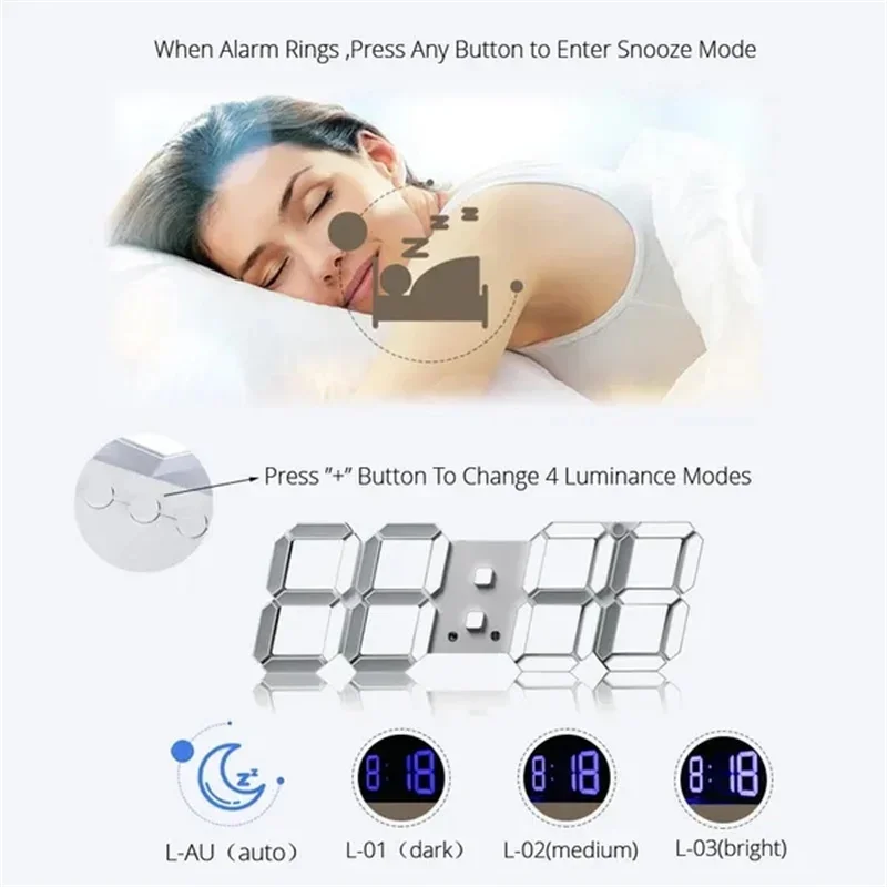 Lighting Home Decor Wall Clocks - Horloge murale numérique 3D, décoration pour